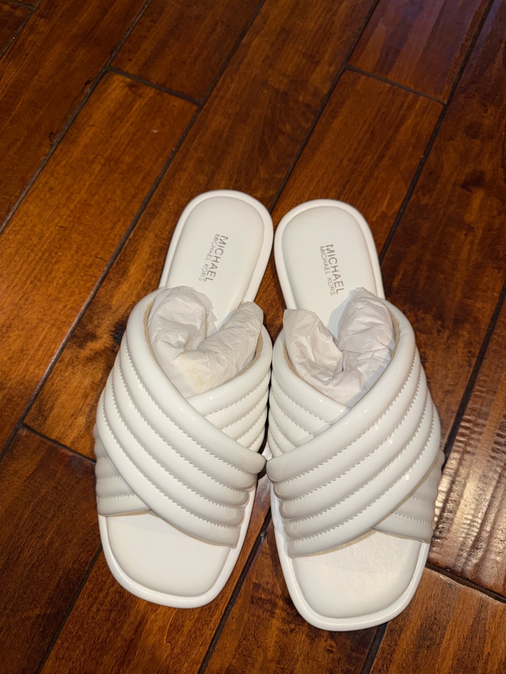 MICHAEL Michael Kors White Quilted Slide Mules